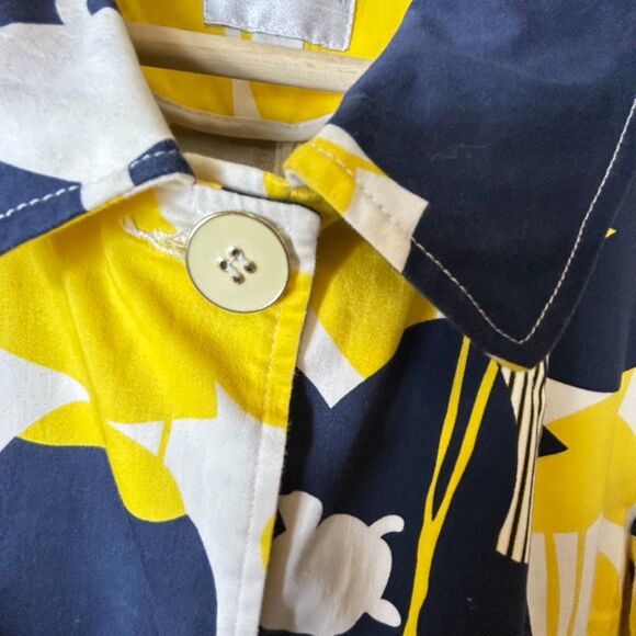 Erin London Yellow Navy Floral 3/4 Sleeve Collared Button Up Topper Jacket Sz L - Picture 8 of 13